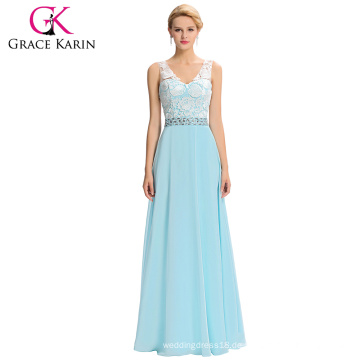 Grace Karin Full-Length ärmellosen V-Ausschnitt New Party Kleider Lange Chiffon Light Blue Abendkleid 8 Größe US 2 ~ 16 GK000039-1